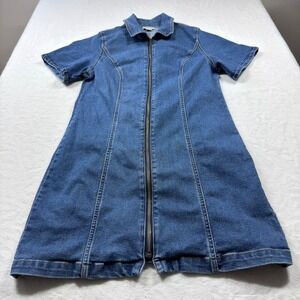 Habitual Denim Mini Dress Womens Size Medium Blue Excellent Zip Front Collared